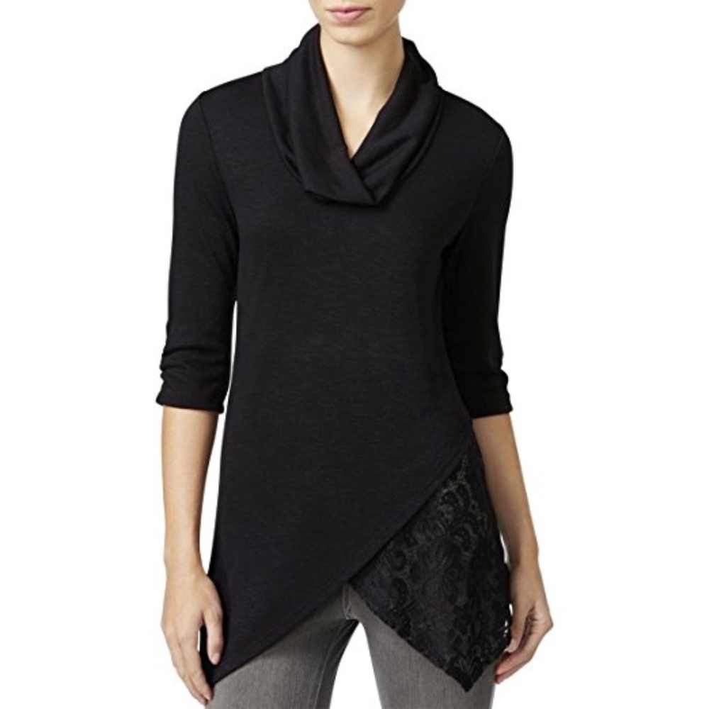 BCX womens L blouse layered cowl neck casual top‎